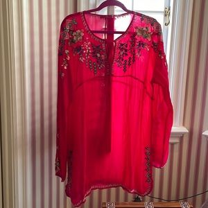 Deep pink Johnny Was tunic with embroidery